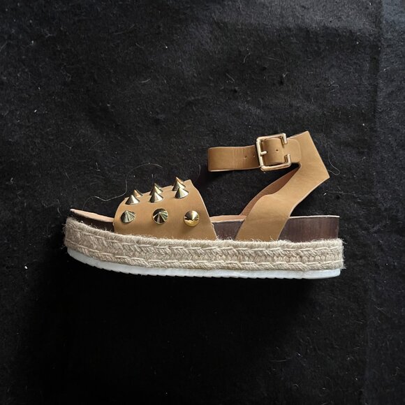 Forever Tan Gold-Tone ‘Studded’ Ankle Strap Sandals - Picture 2 of 9